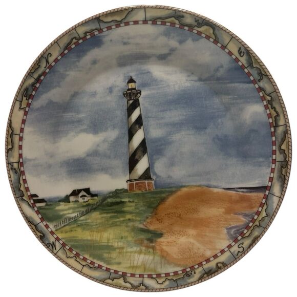 American Atelier Lighthouse Plate Set of 4 Cape Hatteras Coastal Decor - Picture 6 of 12